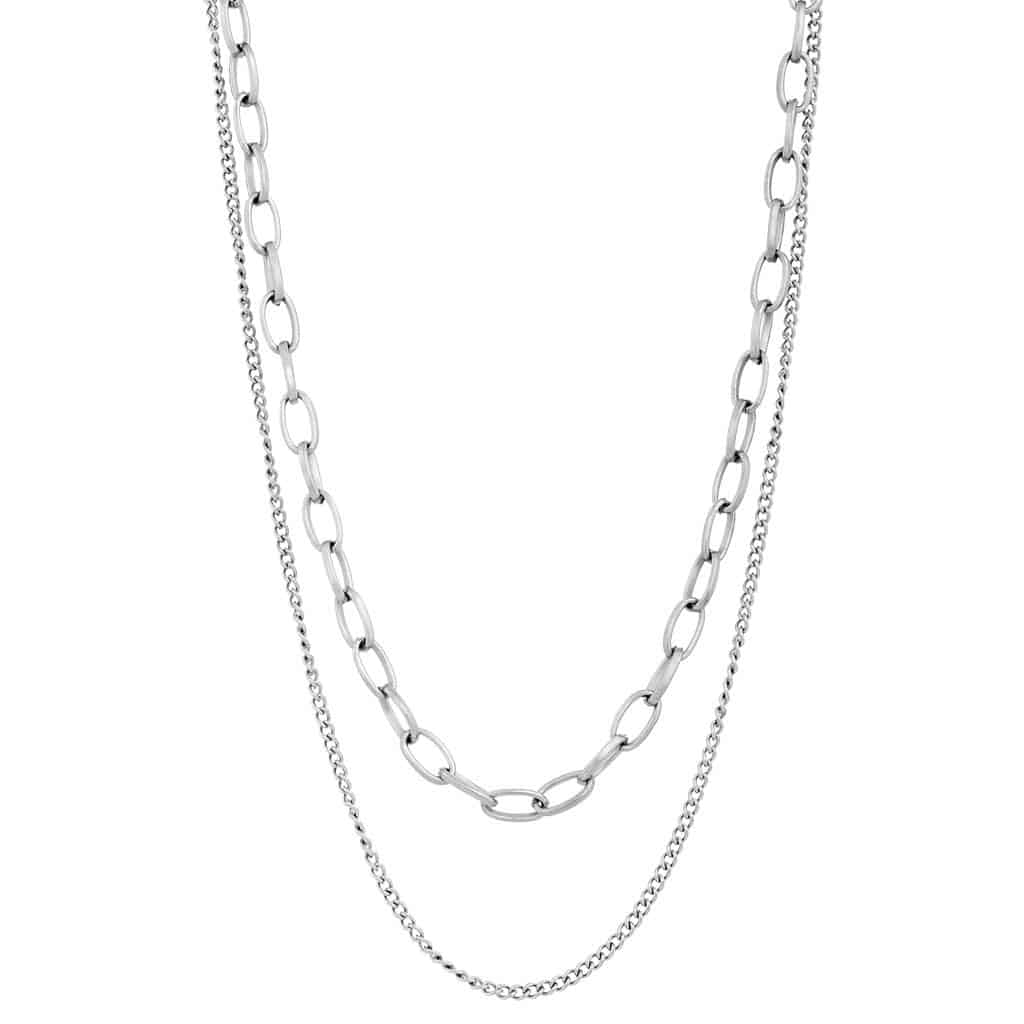 stainless steel double silver necklace | Perfectdress.gr