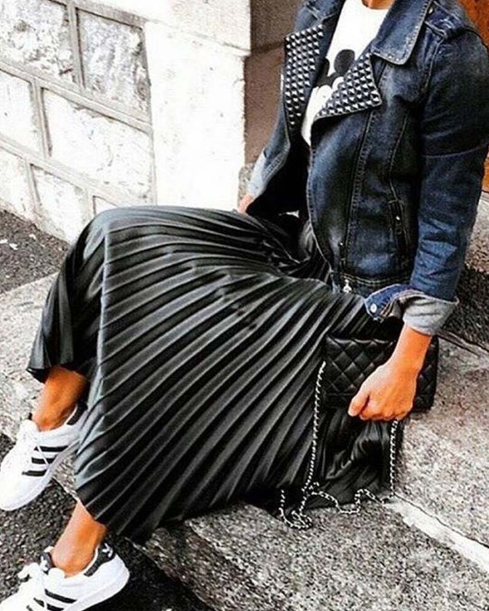 leather πλισέ φούστα Heather black