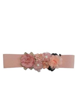 pink romantic bouquet flowers & pearls ελαστική ζώνη