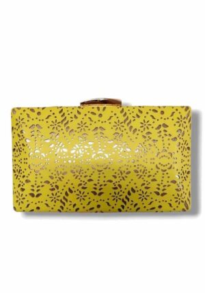 lazer cut clutch δερματίνη Sherry yellow