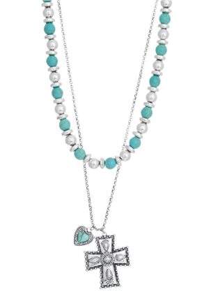 boho vintage κολιέ chain Beads & Cross