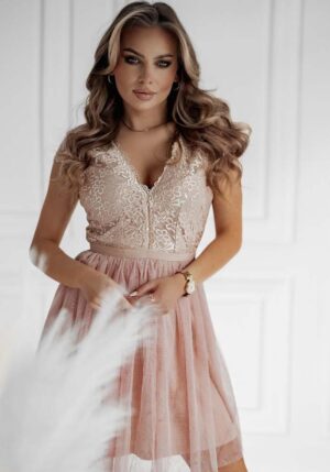 bridal mini φόρεμα τούλι δαντέλα Gigi nude