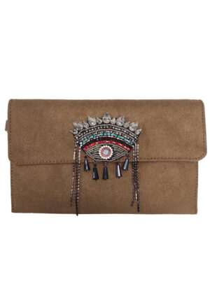 boho τσαντάκι suede Eye camel