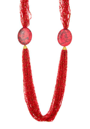 boho κολιέ με πέτρες και χάντρες red