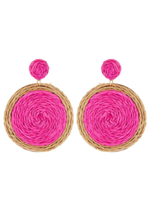 boho ψάθινα σκουλαρίκια Circles magenta