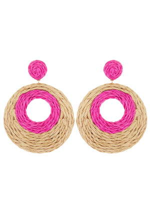 boho ψάθινα σκουλαρίκια Hoops magenta