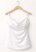 Λευκό σατέν τοπ με ντραπέ λαιμόκοψη και λεπτές τιράντες