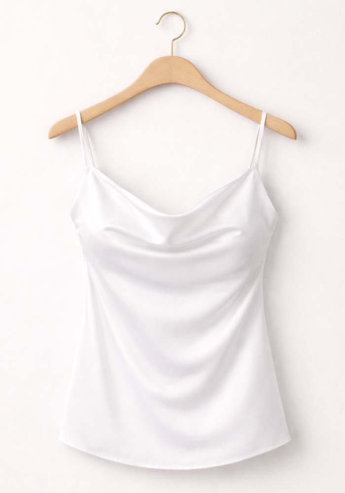 Λευκό σατέν τοπ με ντραπέ λαιμόκοψη και λεπτές τιράντες
