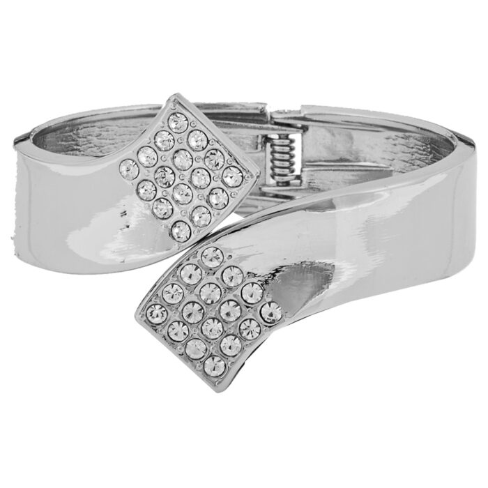 βραχιόλι μεταλλικό cuff strass Edge ασημί