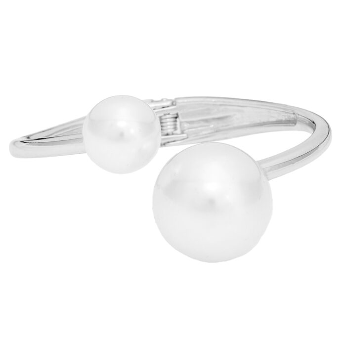 chic βραχιόλι μεταλλικό double Pearls ασημί