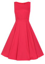 Φούξια vintage φόρεμα με boat neckline και πλούσια κλος φούστα σε στυλ ’50s