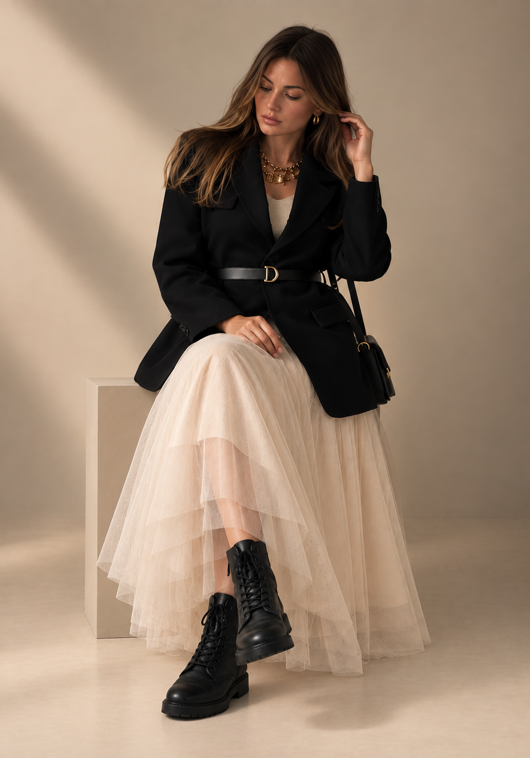 φούστα tutu τούλι Poeme μπεζ