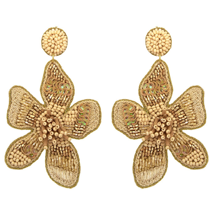 vintage σκουλαρίκια χάνδρες Flower μπεζ
