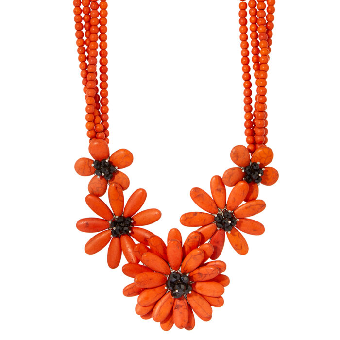 vintage '60s κολιέ χειροποίητο natural stone Flower Power κοραλί