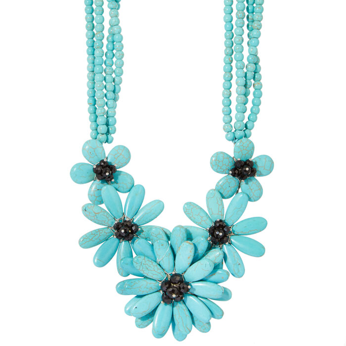 vintage '60s κολιέ χειροποίητο natural stone Flower Power τυρκουάζ