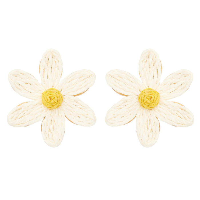 vintage σκουλαρίκια ψάθα Daisy άσπρο