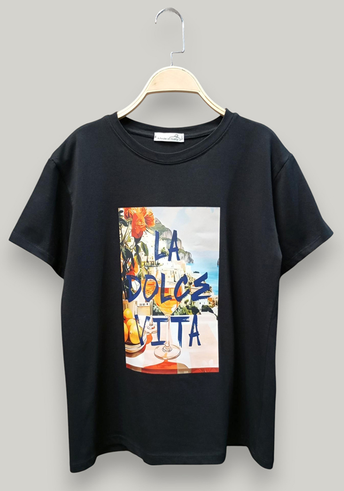 casual T-shirt Dolce Vita μαύρο