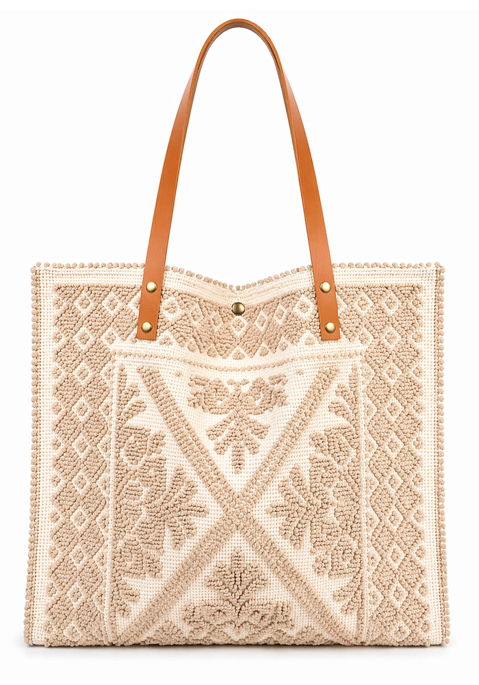boho καλοκαιρινή υφαντή τσάντα Tunise μπεζ