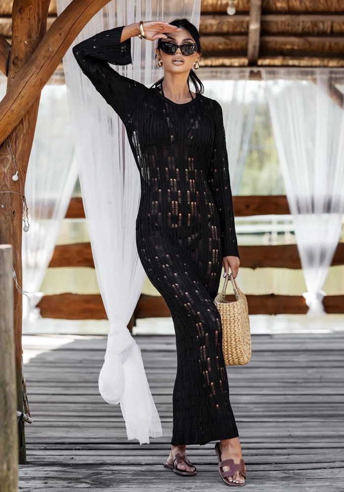 maxi beach dress Ios μαύρο