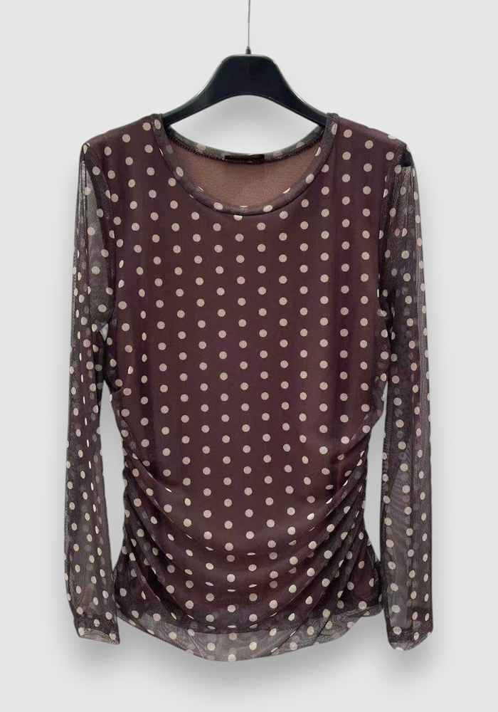 retro top πουά τούλι Davis καφέ