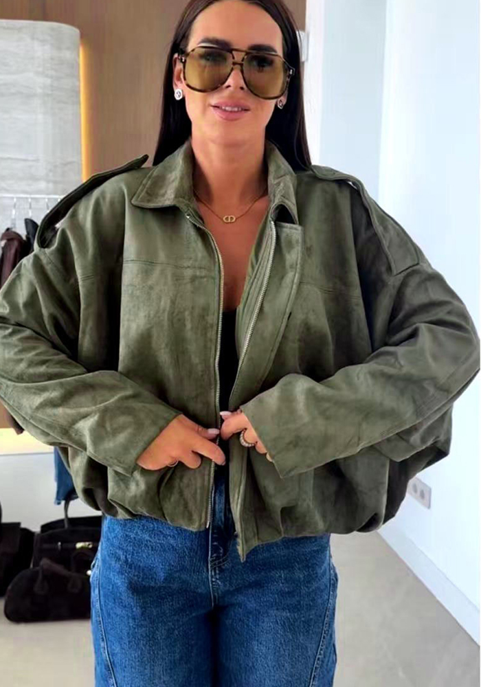 suede oversized πανωφόρι Northern χακί