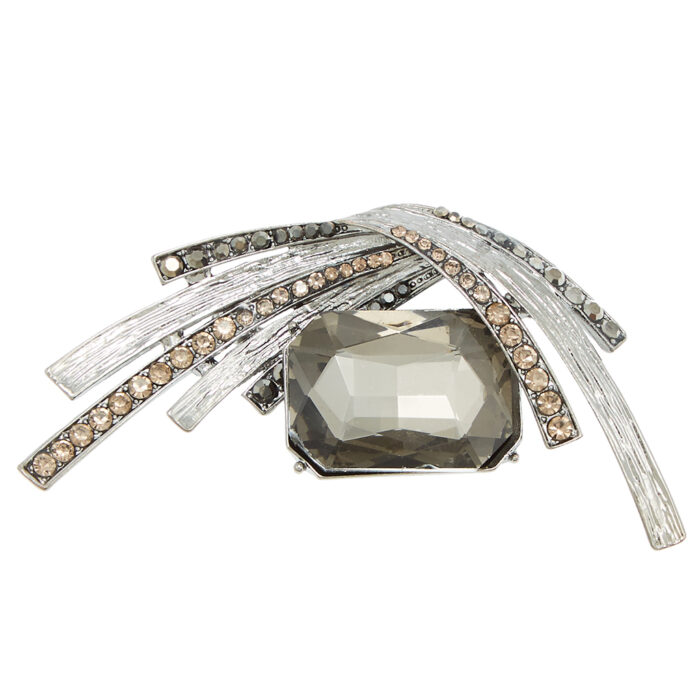 vintage μεταλλική καρφίτσα πέτρα strass Αrt Deco ασημί