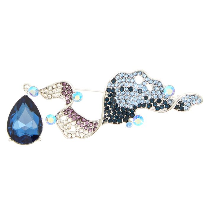 vintage καρφίτσα με πέτρα και strass flowy dog μπλε