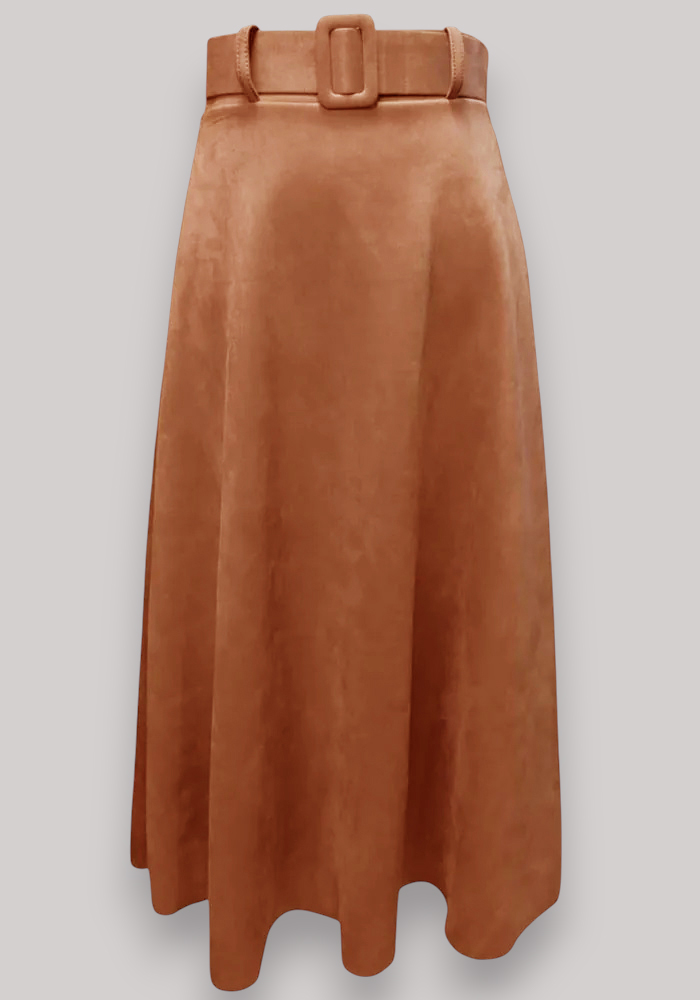 κάμελ φούστα suede Betty νε ζώνη