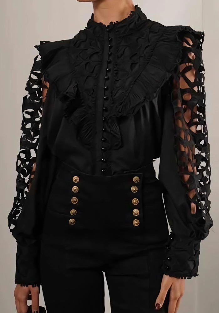 πουκάμισο cotton λεπτομέρειες Victorian μαύρο