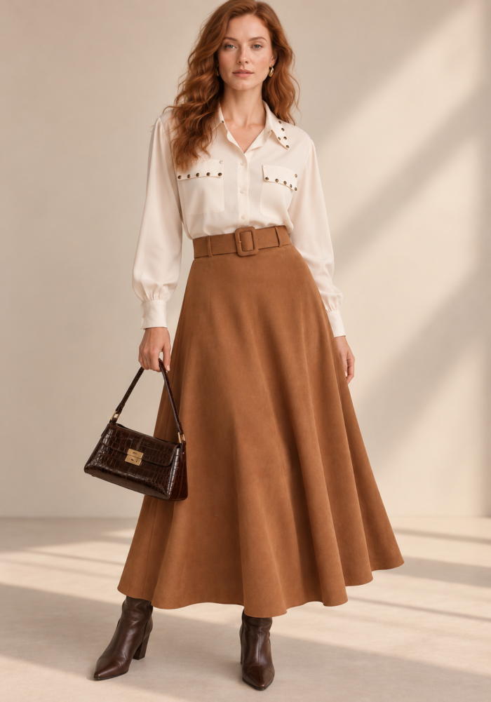 chic φούστα suede Betty camel