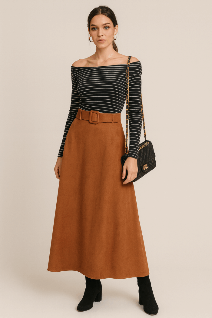 chic φούστα suede Betty camel