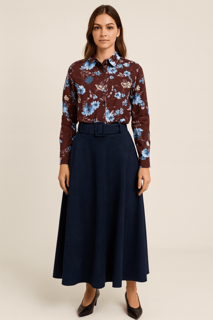 chic φούστα suede Betty μπλε navy