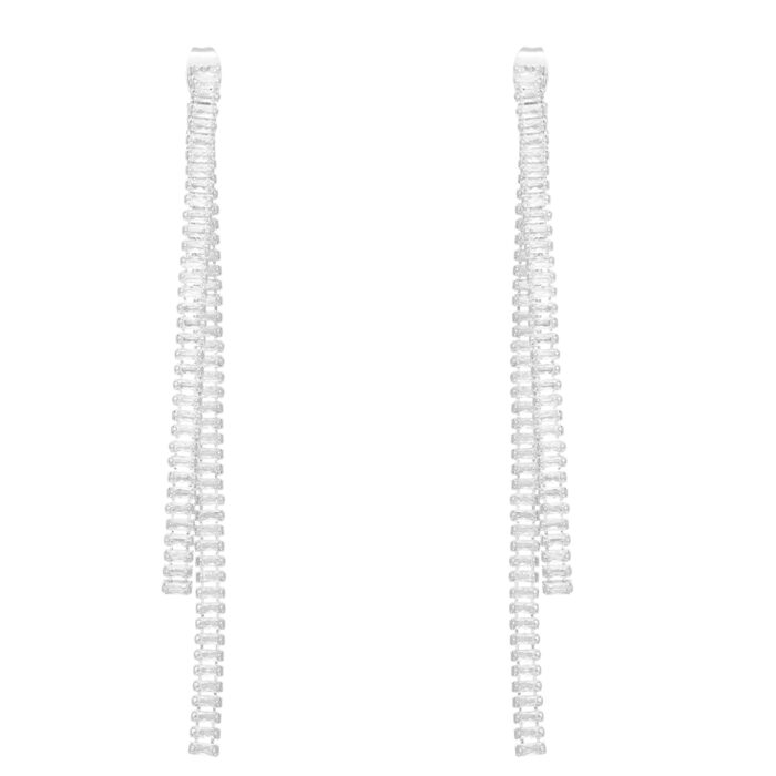 σκουλαρίκια κρεμαστά με σειρές στρας ζιργκόν Glam 2 silver