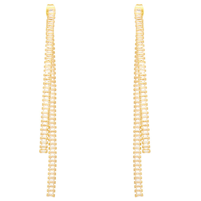 σκουλαρίκια κρεμαστά με σειρές στρας ζιργκόν Glam 2 gold
