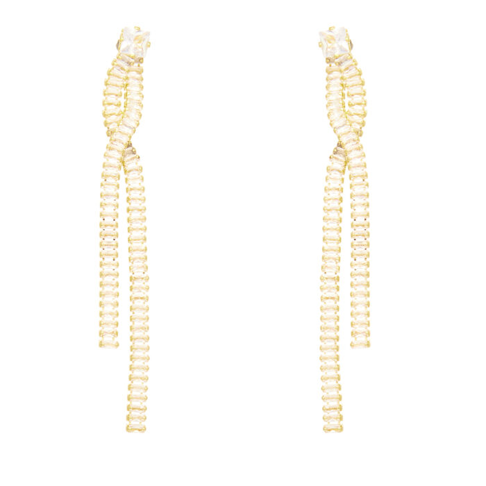 σκουλαρίκια κρεμαστά με σειρές στρας ζιργκόν Festa χρυσό