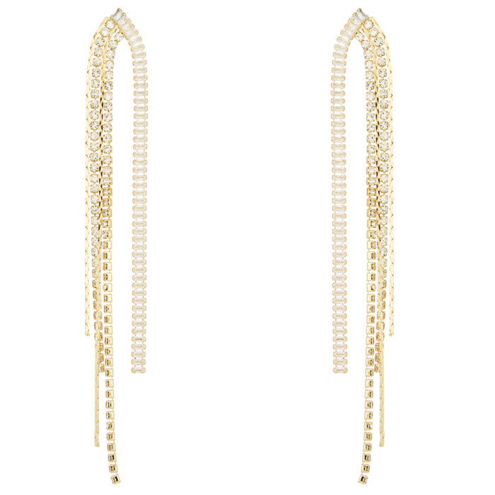 σκουλαρίκια κρεμαστά με σειρές στρας ζιργκόν Glam gold