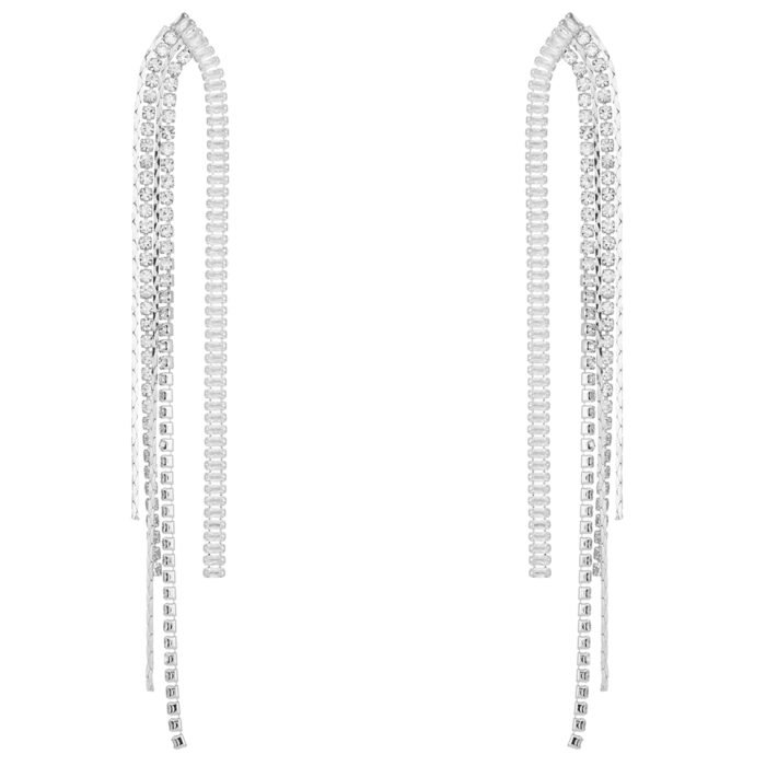 σκουλαρίκια κρεμαστά με σειρές στρας ζιργκόν Glam silver