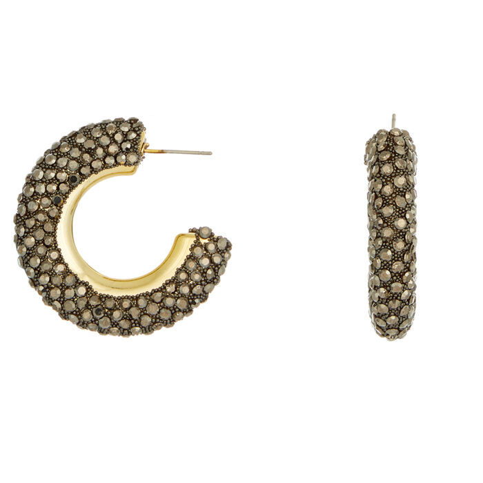 σκουλαρίκια κρίκοι στρας Reign ανθρακί