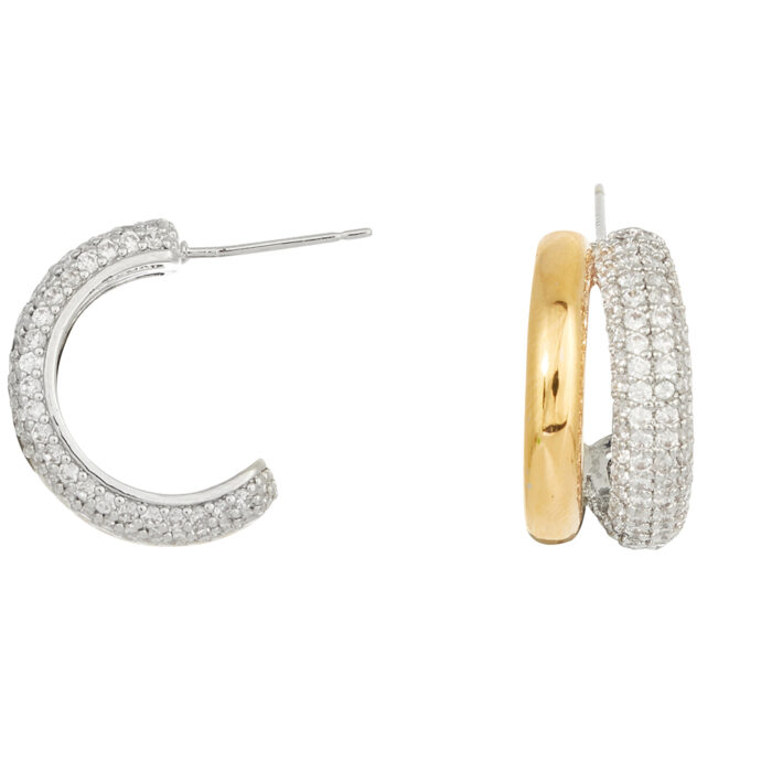 σκουλαρίκια κρίκοι μεταλλικοί Bicolor strass