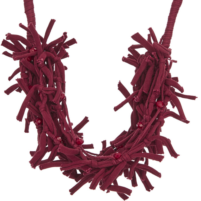 κολιέ χειροποίητο από ύφασμα και χάνδρες Madeira μπορντώ