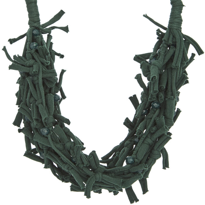 κολιέ χειροποίητο από ύφασμα και χάνδρες Madeira πράσινο