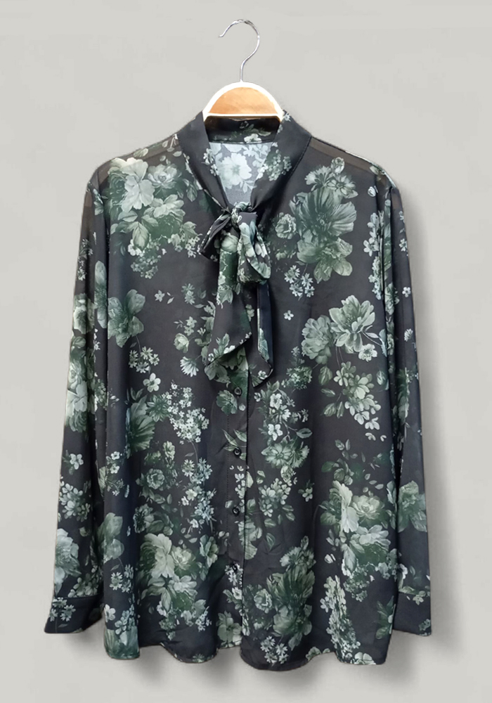 chic πουκάμισο Bow floral πράσινο