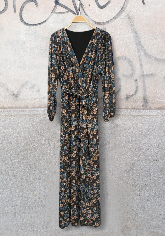 maxi κρουαζέ φόρεμα Floral μαύρο