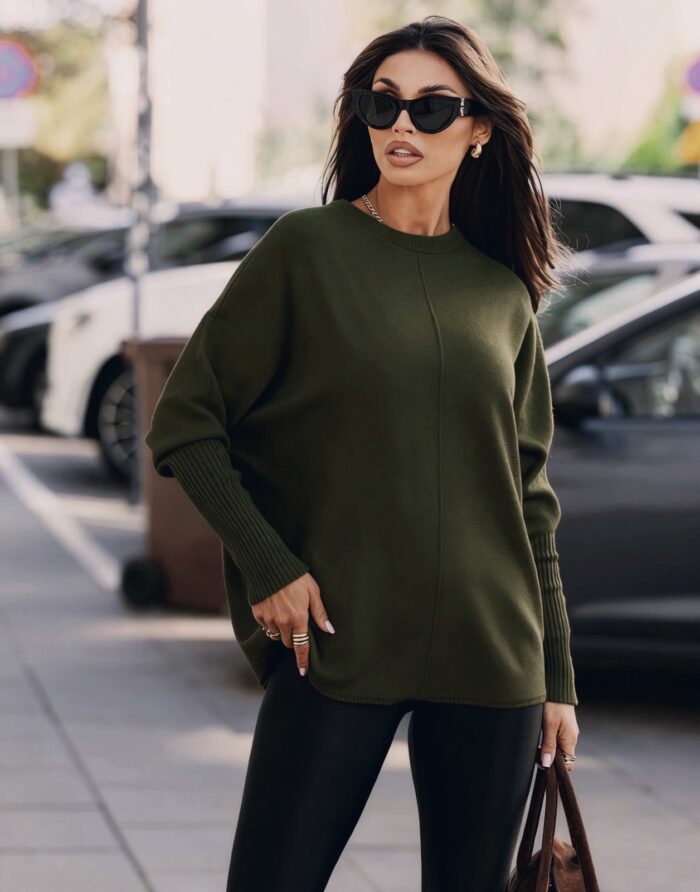 oversized πλεκτό rib μανίκι Jane λαδί