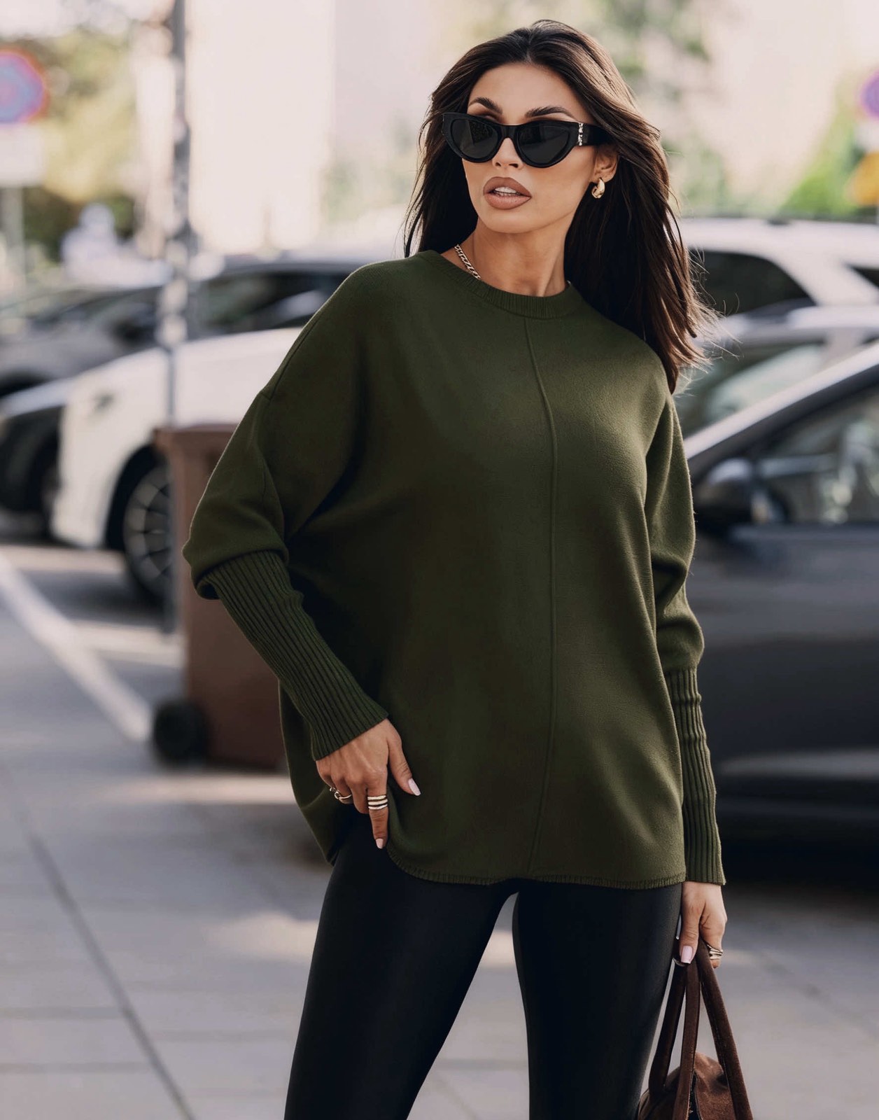 oversized πλεκτό rib μανίκι Jane λαδί