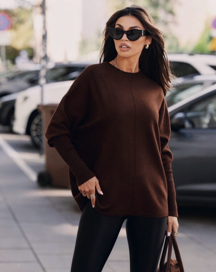 oversized πλεκτό rib μανίκι Jane καφέ