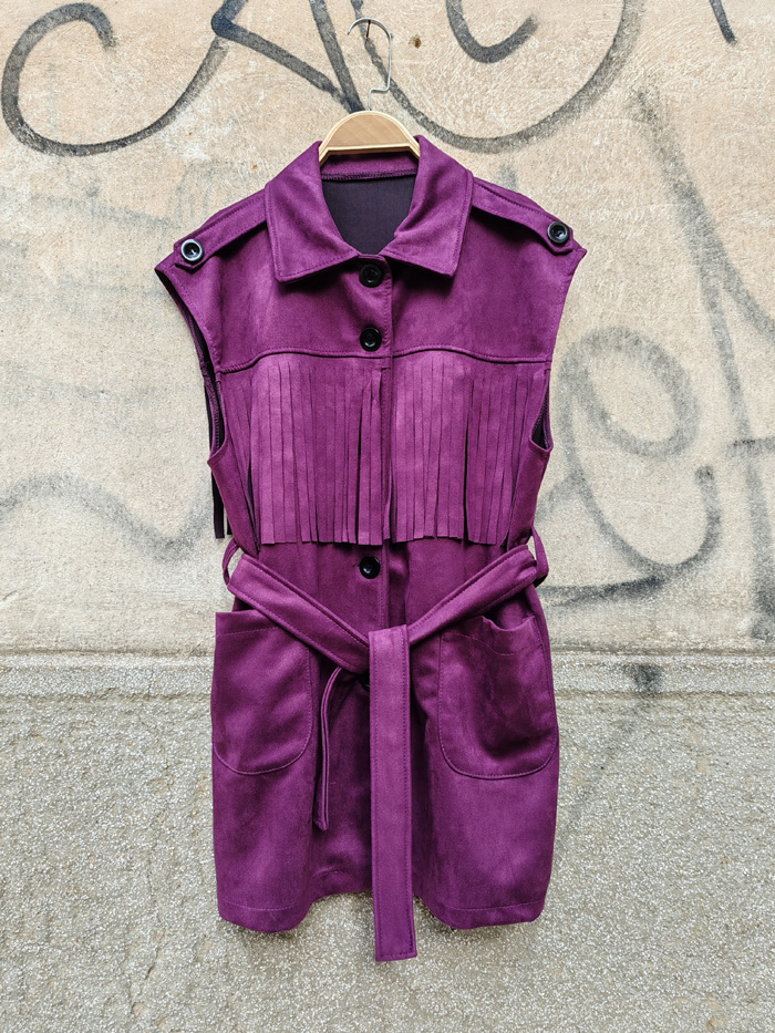 boho suede καζάκα με κρόσσια Fringy μελιτζανί