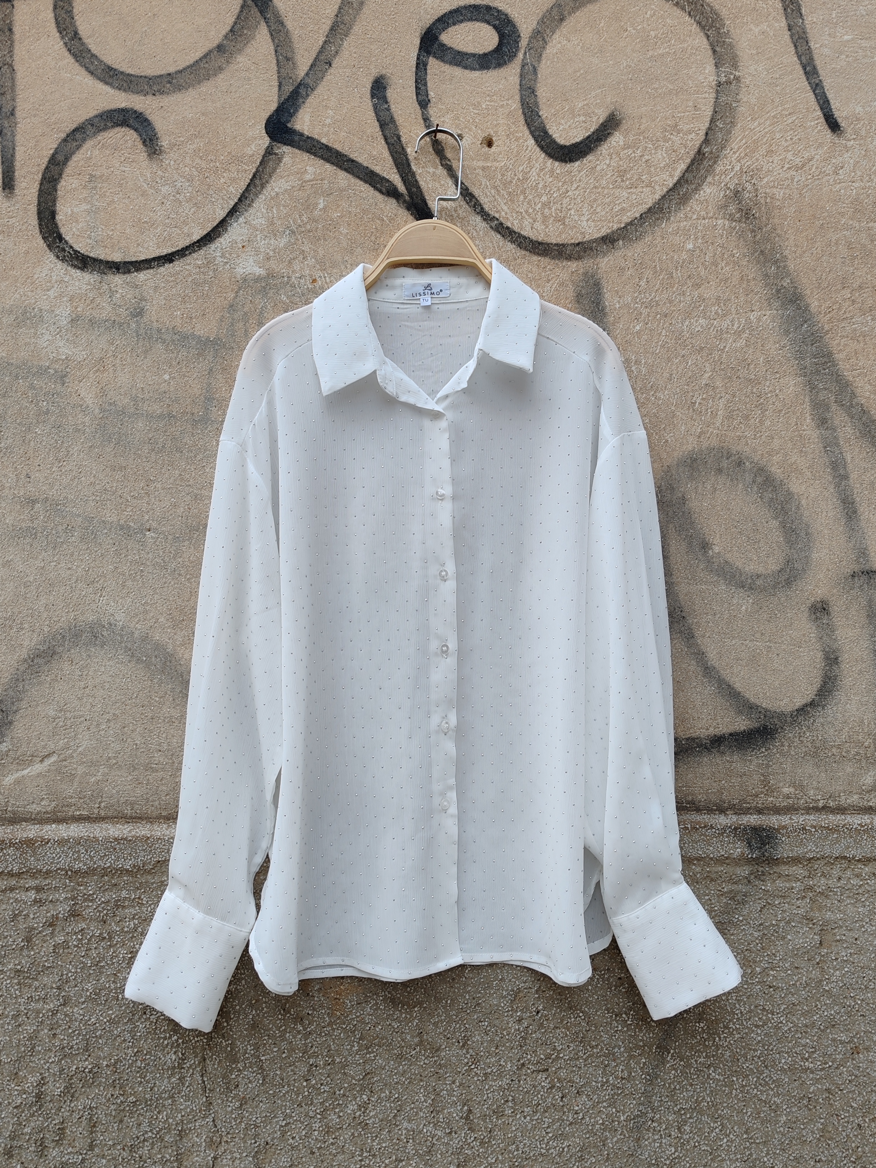 Πουκάμισο semisheer μεταλλακια Shine λευκό