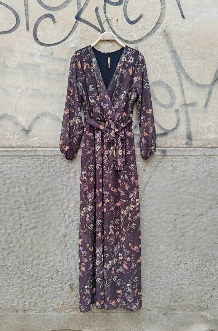 maxi κρουαζέ φόρεμα Floral καφέ