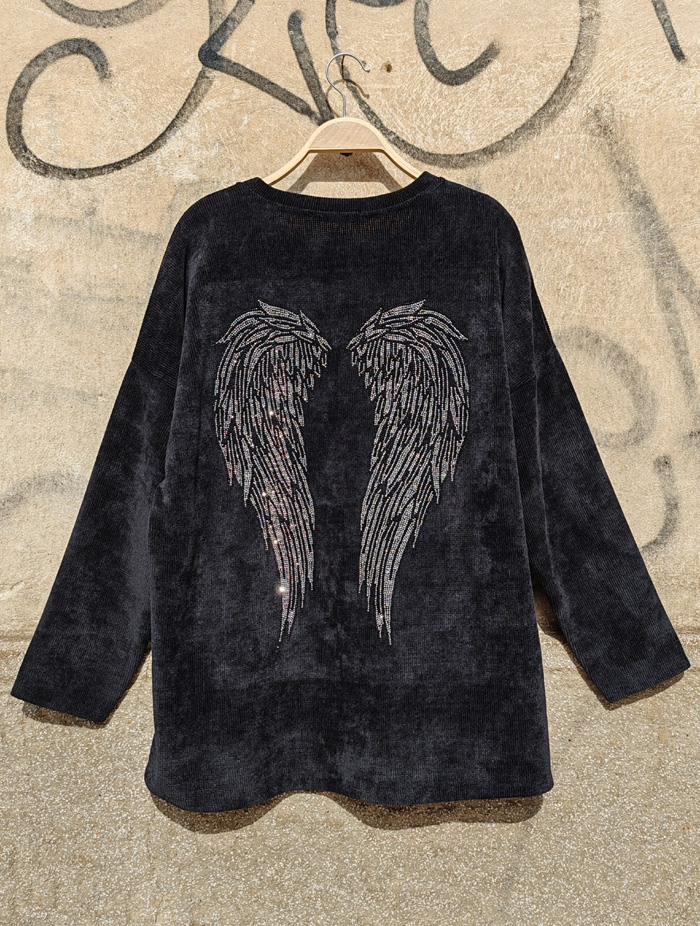 casual βελουτέ μπλούζα Angel Wings μαύρο